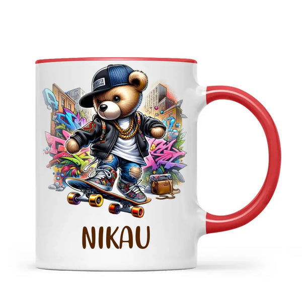Personalised Kids Skateboarding Mug β Custom Urban Teddy Bear Design