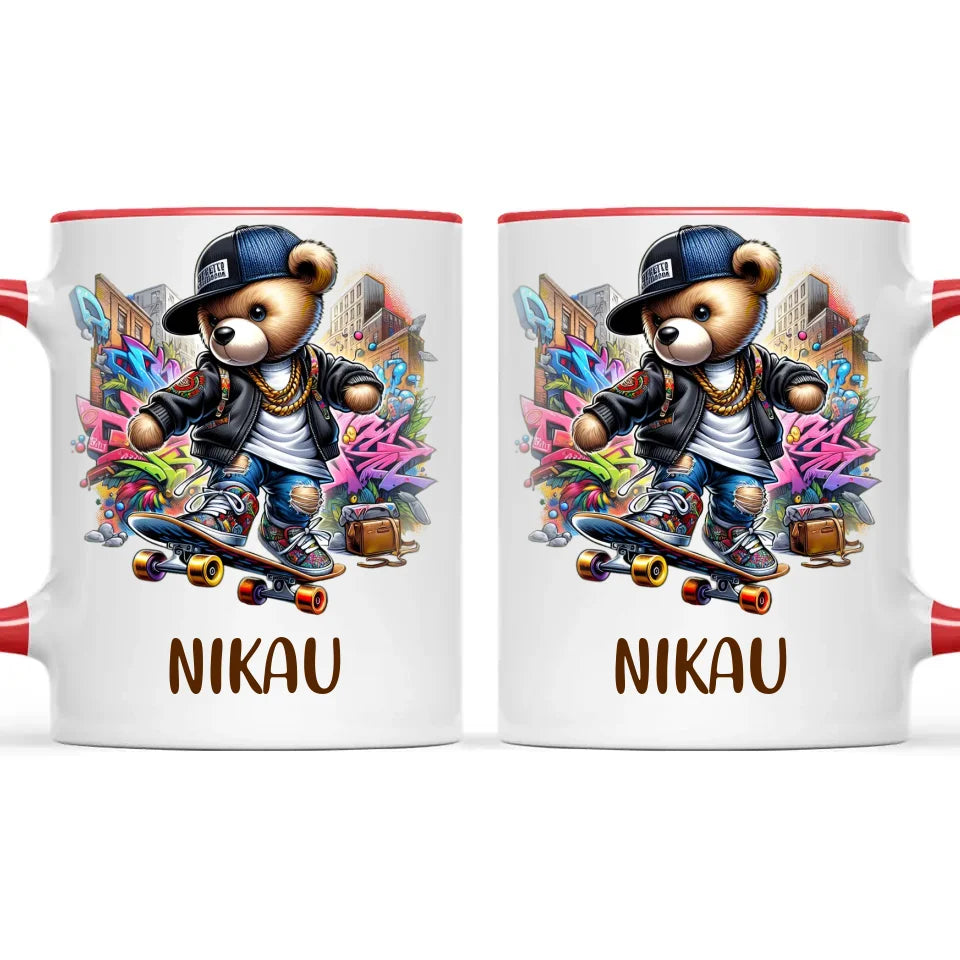 Personalised Kids Skateboarding Mug β Custom Urban Teddy Bear Design