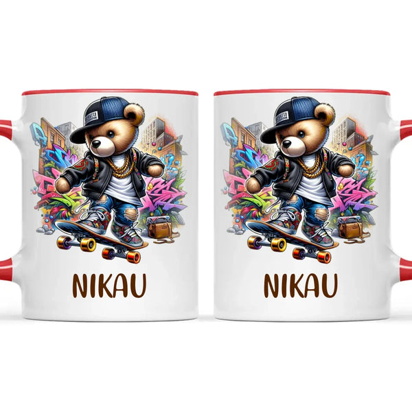 Personalised Kids Skateboarding Mug β Custom Urban Teddy Bear Design