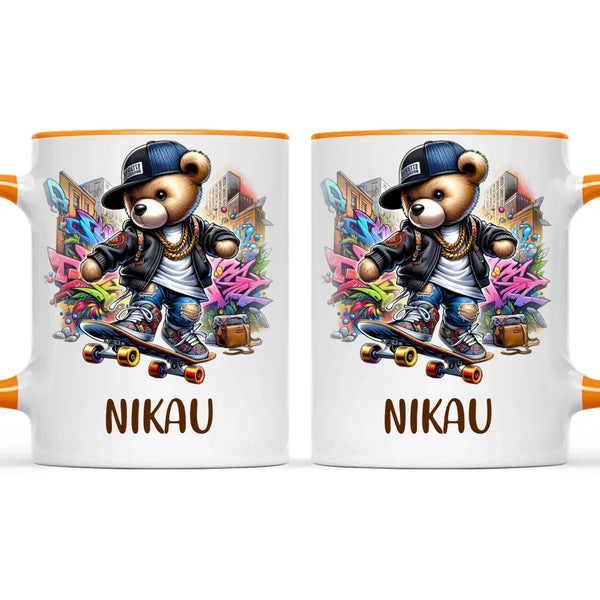 Personalised Kids Skateboarding Mug β Custom Urban Teddy Bear Design