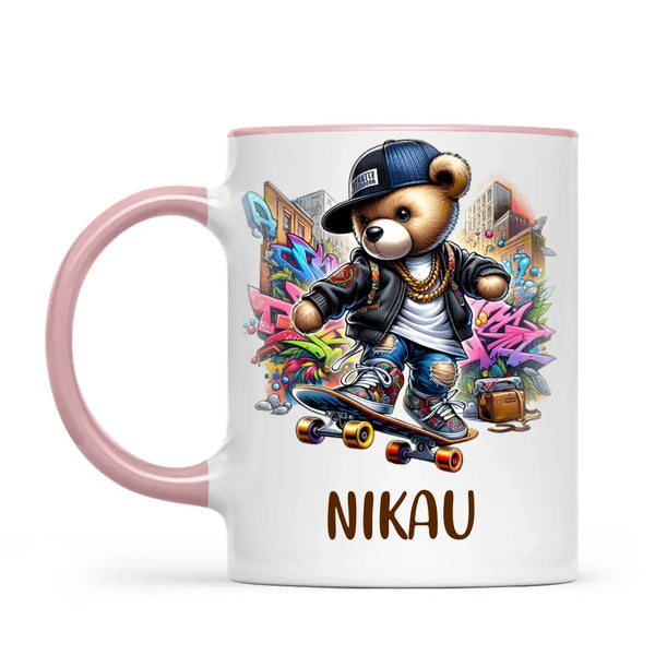 Personalised Kids Skateboarding Mug β Custom Urban Teddy Bear Design