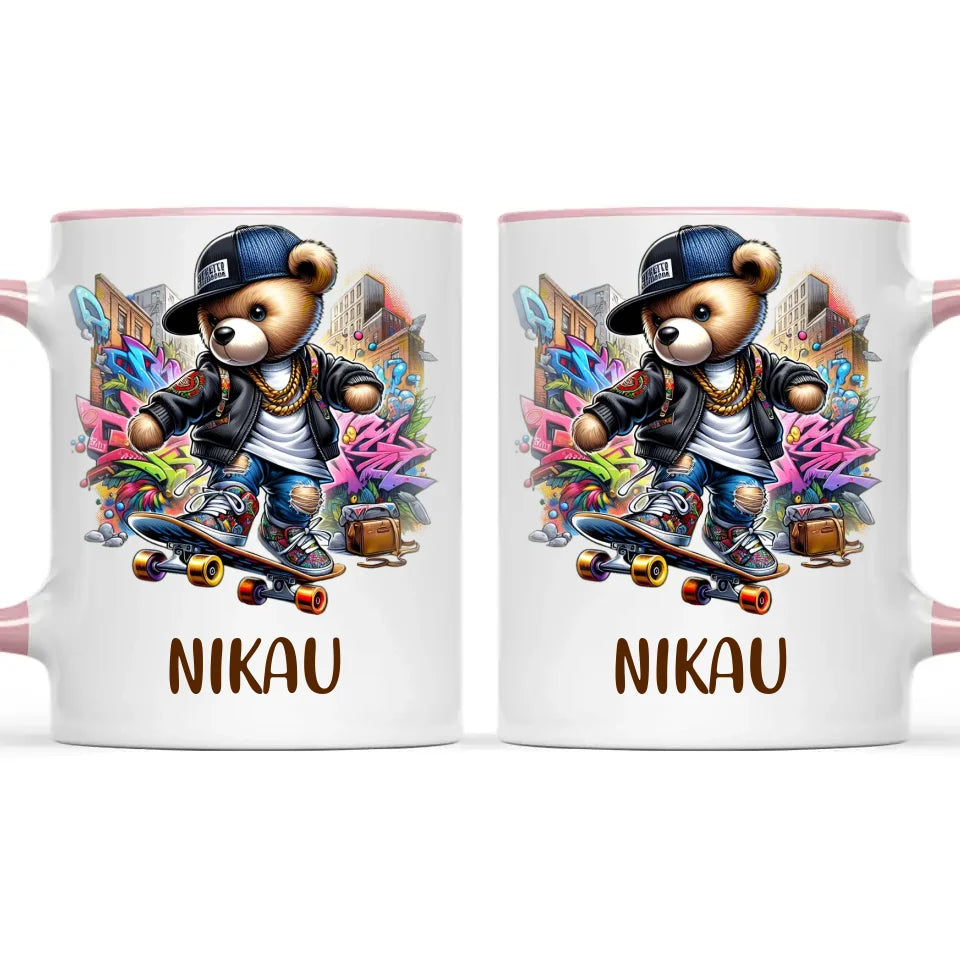 Personalised Kids Skateboarding Mug β Custom Urban Teddy Bear Design