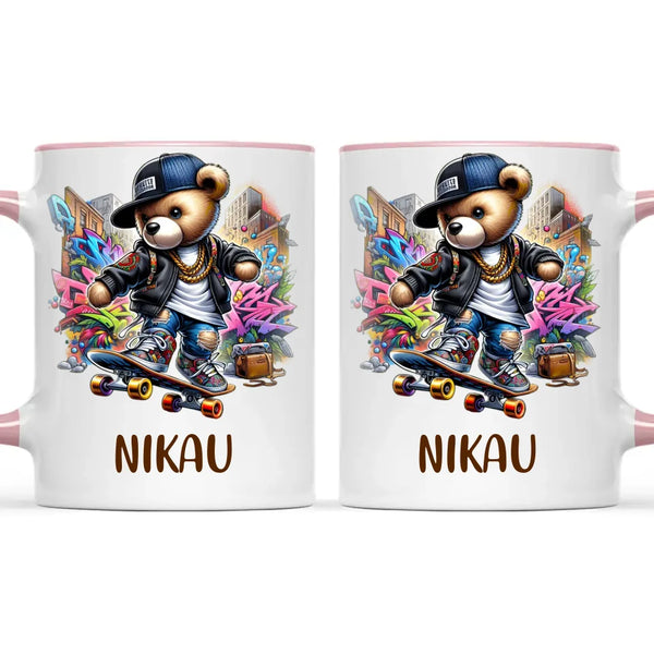 Personalised Kids Skateboarding Mug β Custom Urban Teddy Bear Design