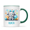 Personalised Easter Mug – Cute Boy Lamb with Bunny Ears & Eggs – Custom Name Kids Cup – Ceramic or Enamel – NZ Made Gift