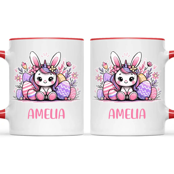Personalised Easter Bunnycorn Mug – Custom Name Cup for Girls – Cute Unicorn Bunny with Flowers & Eggs – Ceramic or Enamel – NZ Made Gift