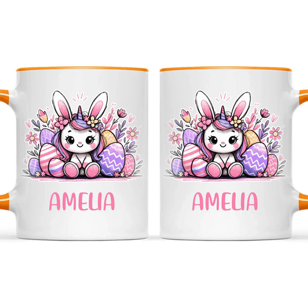 Personalised Easter Bunnycorn Mug – Custom Name Cup for Girls – Cute Unicorn Bunny with Flowers & Eggs – Ceramic or Enamel – NZ Made Gift