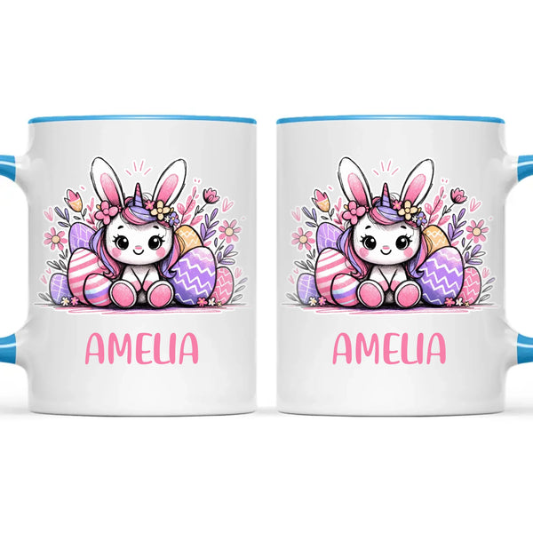 Personalised Easter Bunnycorn Mug – Custom Name Cup for Girls – Cute Unicorn Bunny with Flowers & Eggs – Ceramic or Enamel – NZ Made Gift