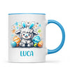 Personalised Easter Mug – Cute Boy Lamb with Bunny Ears & Eggs – Custom Name Kids Cup – Ceramic or Enamel – NZ Made Gift
