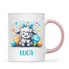 Personalised Easter Mug – Cute Boy Lamb with Bunny Ears & Eggs – Custom Name Kids Cup – Ceramic or Enamel – NZ Made Gift