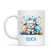 Personalised Easter Mug – Cute Boy Lamb with Bunny Ears & Eggs – Custom Name Kids Cup – Ceramic or Enamel – NZ Made Gift