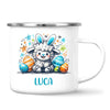 Personalised Easter Mug – Cute Boy Lamb with Bunny Ears & Eggs – Custom Name Kids Cup – Ceramic or Enamel – NZ Made Gift