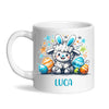 Personalised Easter Mug – Cute Boy Lamb with Bunny Ears & Eggs – Custom Name Kids Cup – Ceramic or Enamel – NZ Made Gift