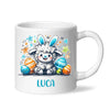 Personalised Easter Mug – Cute Boy Lamb with Bunny Ears & Eggs – Custom Name Kids Cup – Ceramic or Enamel – NZ Made Gift