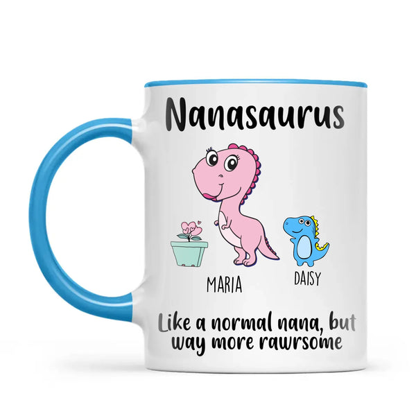 Personalised “Nanasaurus” Mug – Add Cute Dino Grandkids with Names – Fun & Unique Gift for Nana from Grandchildren