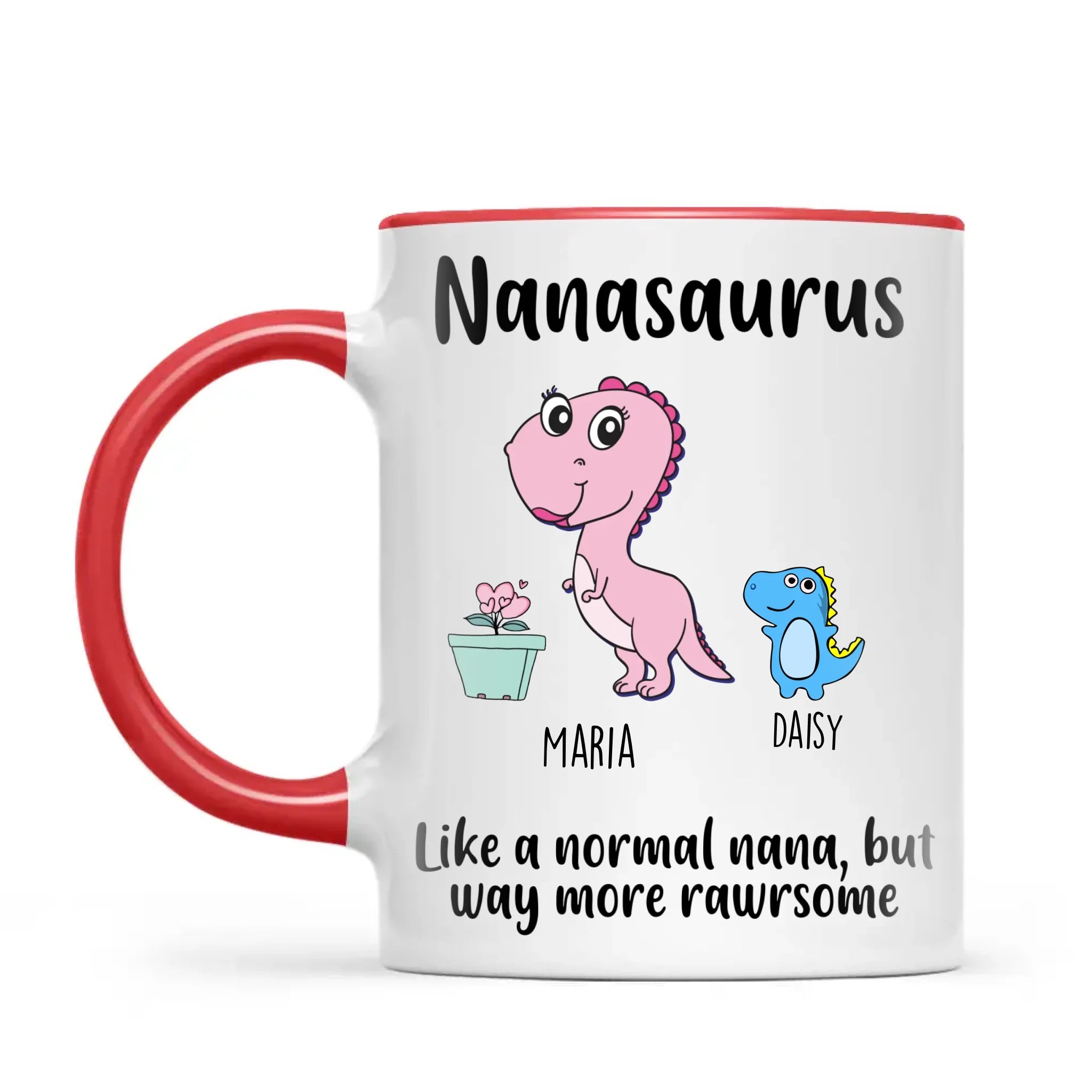 Personalised “Nanasaurus” Mug – Add Cute Dino Grandkids with Names – Fun & Unique Gift for Nana from Grandchildren