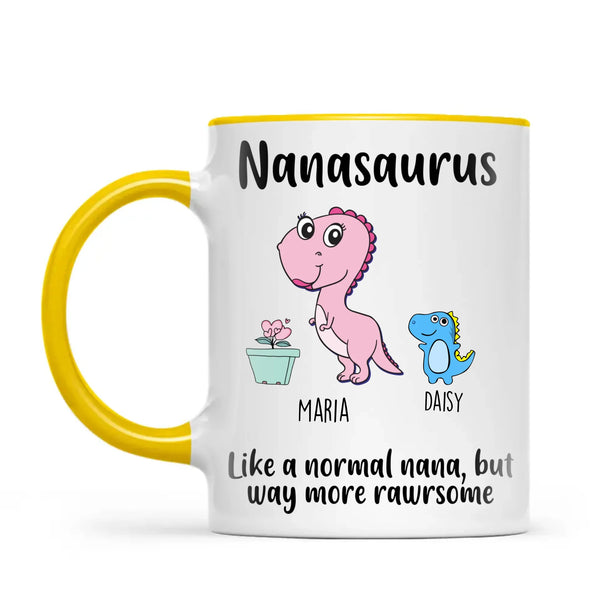 Personalised “Nanasaurus” Mug – Add Cute Dino Grandkids with Names – Fun & Unique Gift for Nana from Grandchildren