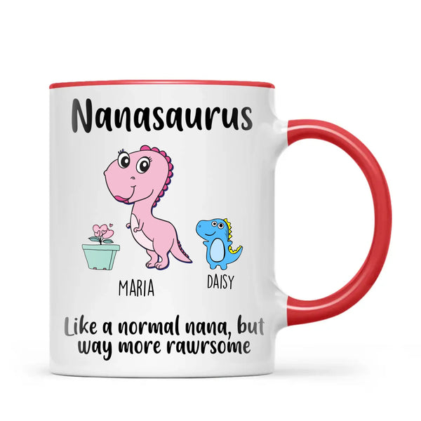 Personalised “Nanasaurus” Mug – Add Cute Dino Grandkids with Names – Fun & Unique Gift for Nana from Grandchildren