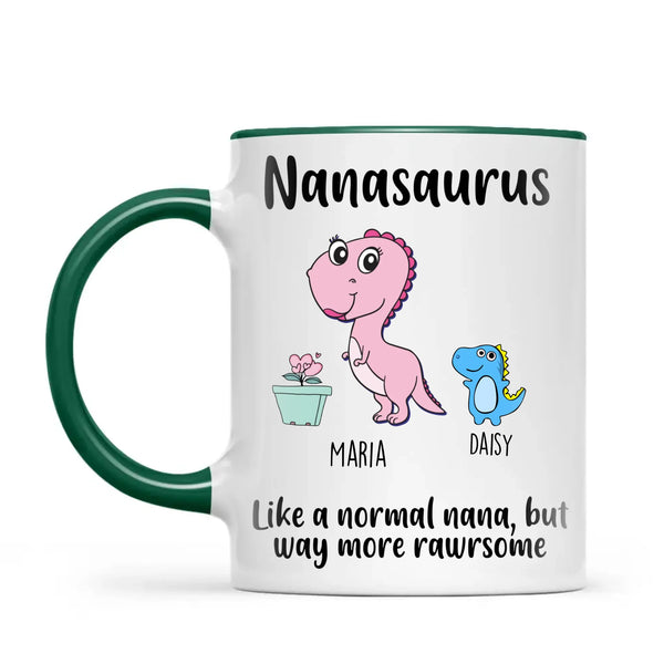 Personalised “Nanasaurus” Mug – Add Cute Dino Grandkids with Names – Fun & Unique Gift for Nana from Grandchildren