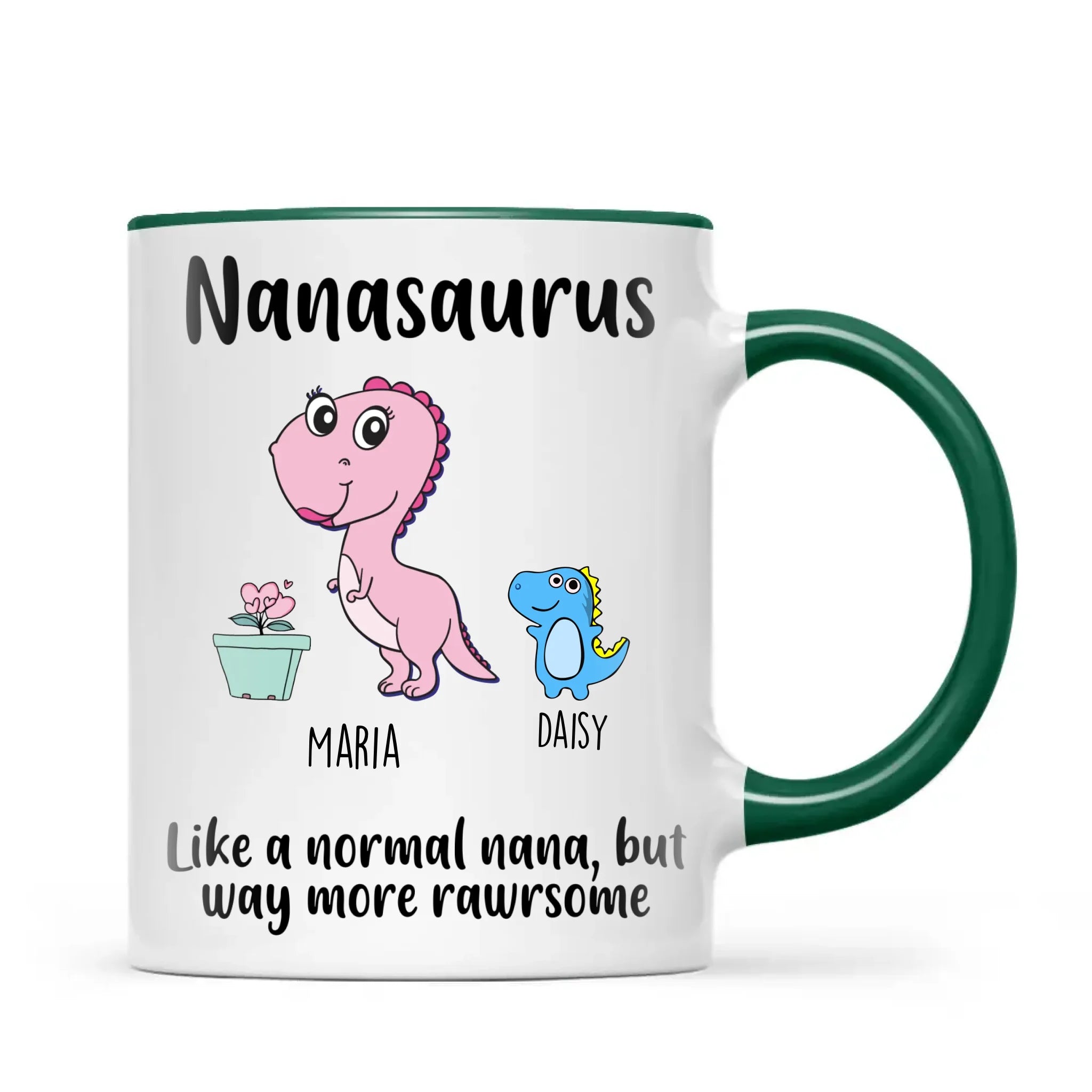 Personalised “Nanasaurus” Mug – Add Cute Dino Grandkids with Names – Fun & Unique Gift for Nana from Grandchildren