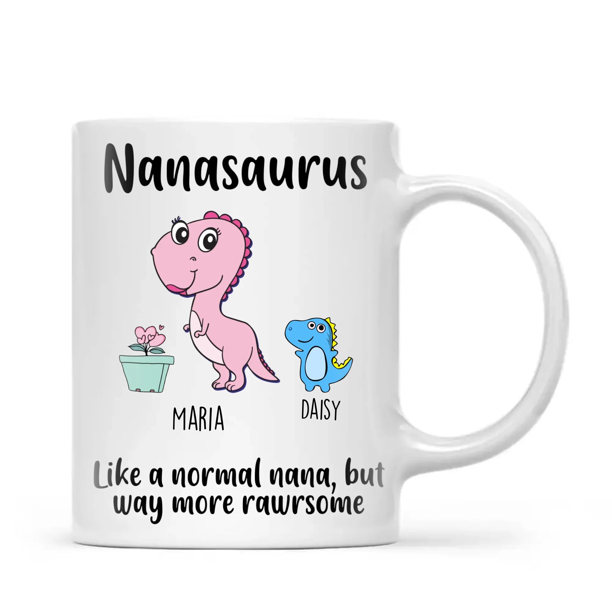 Personalised “Nanasaurus” Mug – Add Cute Dino Grandkids with Names – Fun & Unique Gift for Nana from Grandchildren