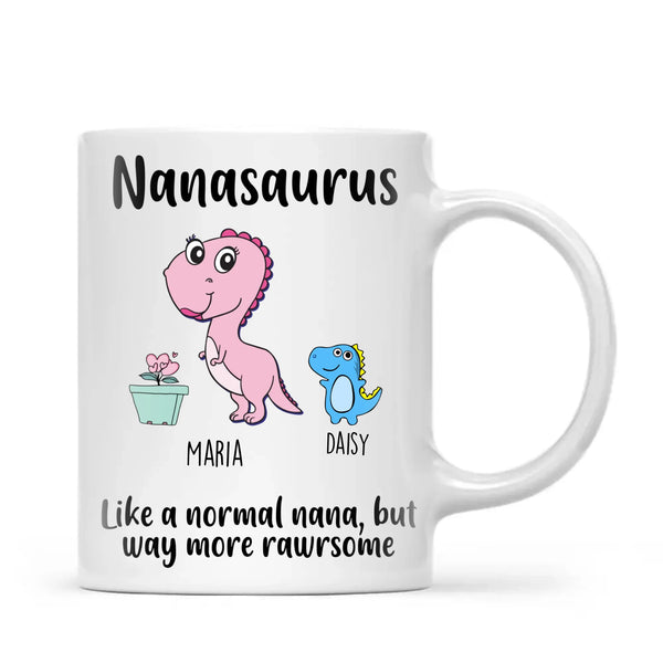 Personalised “Nanasaurus” Mug – Add Cute Dino Grandkids with Names – Fun & Unique Gift for Nana from Grandchildren