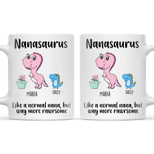 Personalised “Nanasaurus” Mug – Add Cute Dino Grandkids with Names – Fun & Unique Gift for Nana from Grandchildren