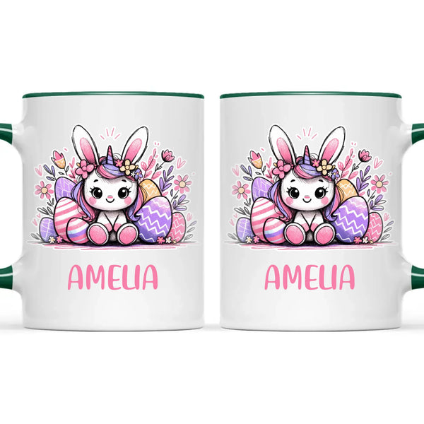 Personalised Easter Bunnycorn Mug – Custom Name Cup for Girls – Cute Unicorn Bunny with Flowers & Eggs – Ceramic or Enamel – NZ Made Gift