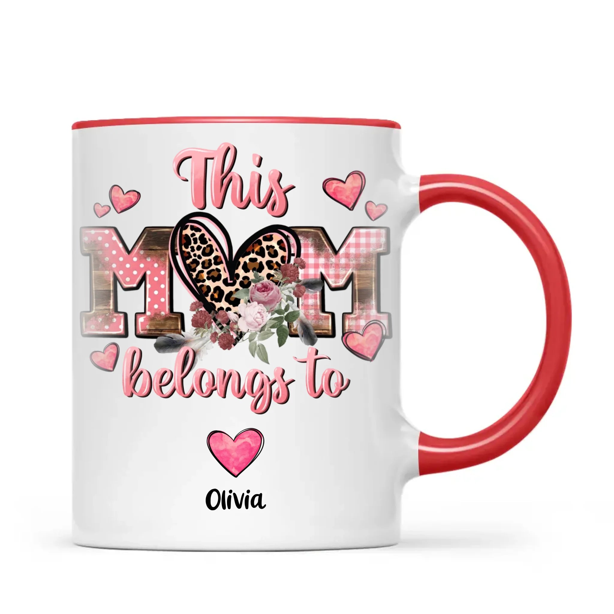 Personalised Mother’s Day Mug – “This Mum Belongs To” with Custom Heart Colours & Kids’ Names – Unique Gift for Mum
