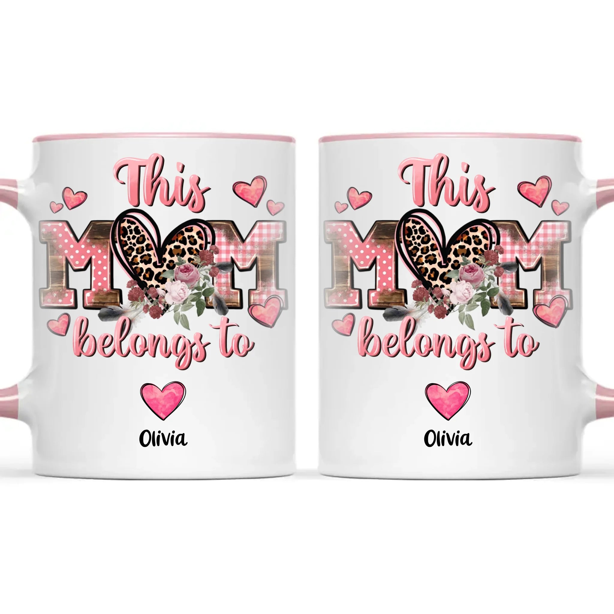 Personalised Mother’s Day Mug – “This Mum Belongs To” with Custom Heart Colours & Kids’ Names – Unique Gift for Mum