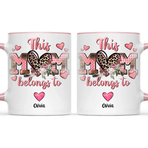 Personalised Mother’s Day Mug – “This Mum Belongs To” with Custom Heart Colours & Kids’ Names – Unique Gift for Mum