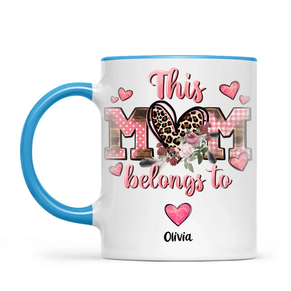 Personalised Mother’s Day Mug – “This Mum Belongs To” with Custom Heart Colours & Kids’ Names – Unique Gift for Mum