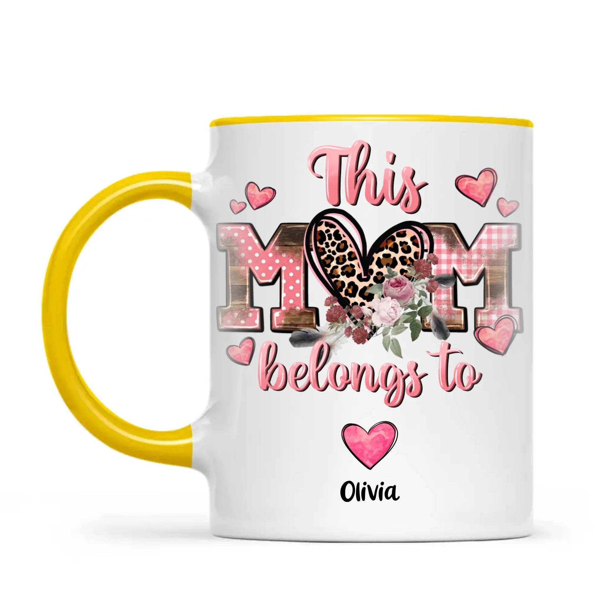 Personalised Mother’s Day Mug – “This Mum Belongs To” with Custom Heart Colours & Kids’ Names – Unique Gift for Mum