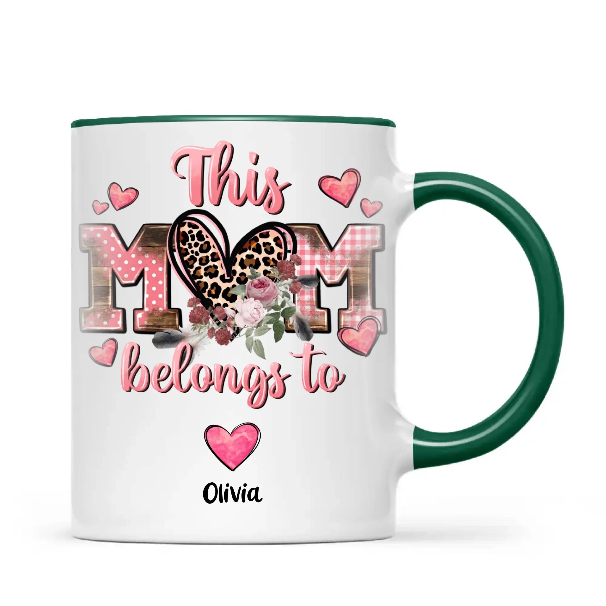 Personalised Mother’s Day Mug – “This Mum Belongs To” with Custom Heart Colours & Kids’ Names – Unique Gift for Mum