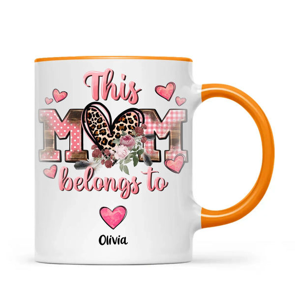 Personalised Mother’s Day Mug – “This Mum Belongs To” with Custom Heart Colours & Kids’ Names – Unique Gift for Mum
