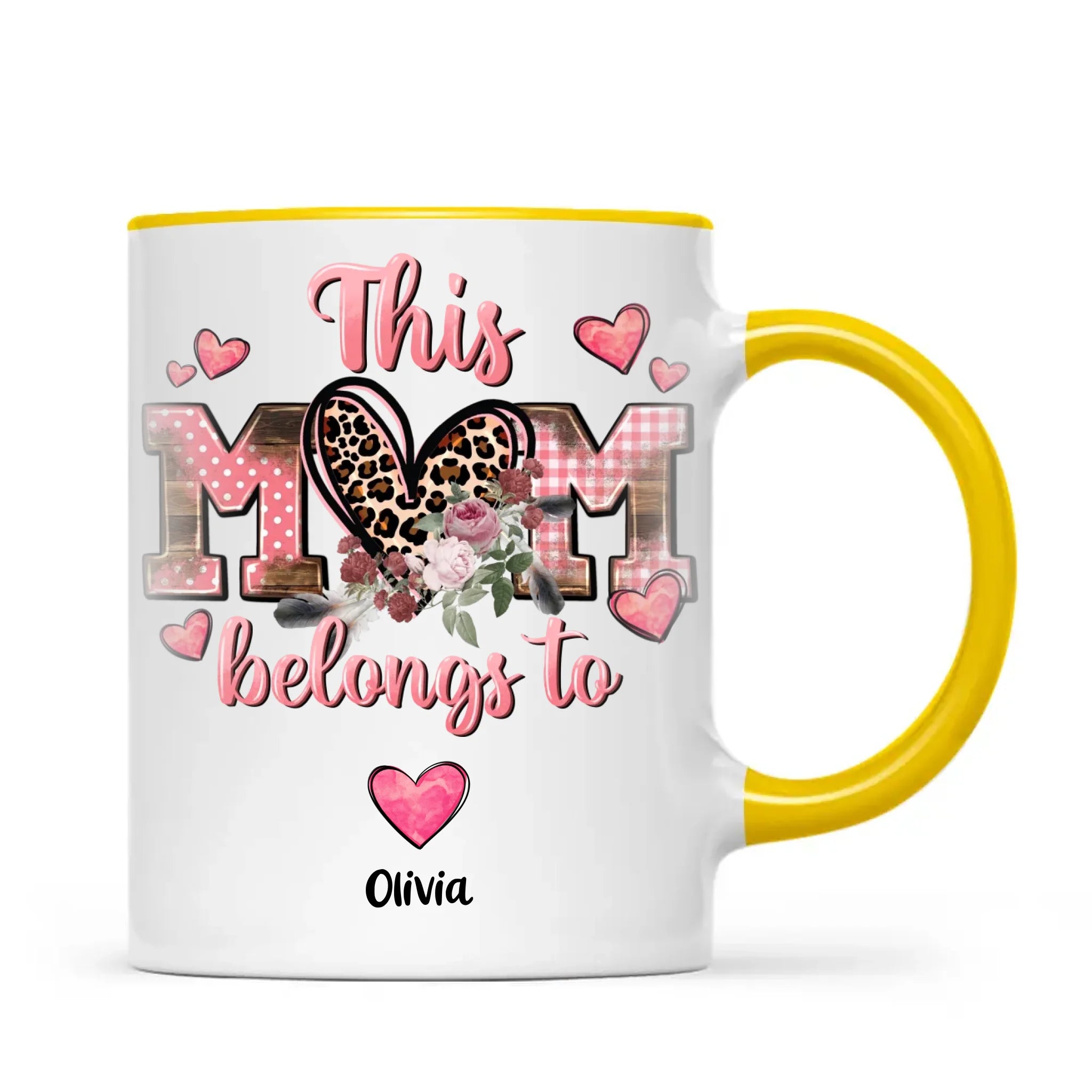 Personalised Mother’s Day Mug – “This Mum Belongs To” with Custom Heart Colours & Kids’ Names – Unique Gift for Mum