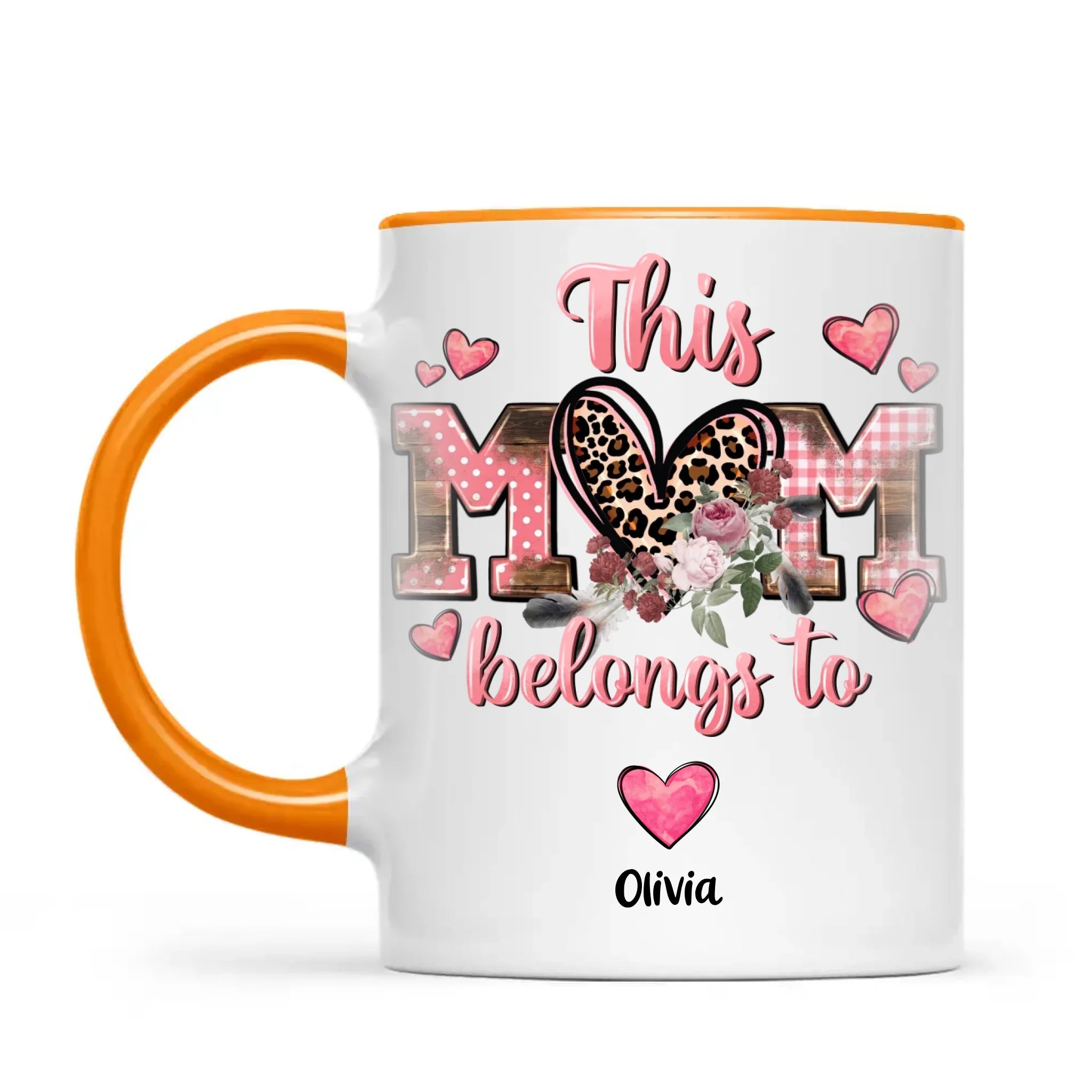 Personalised Mother’s Day Mug – “This Mum Belongs To” with Custom Heart Colours & Kids’ Names – Unique Gift for Mum