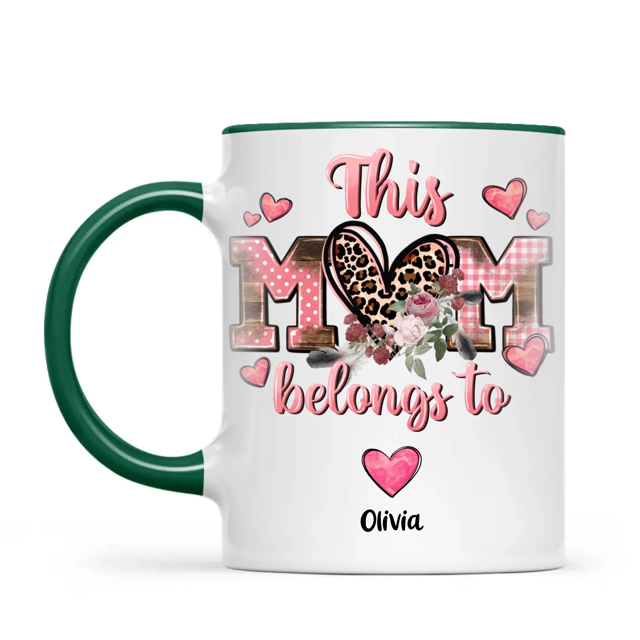 Personalised Mother’s Day Mug – “This Mum Belongs To” with Custom Heart Colours & Kids’ Names – Unique Gift for Mum