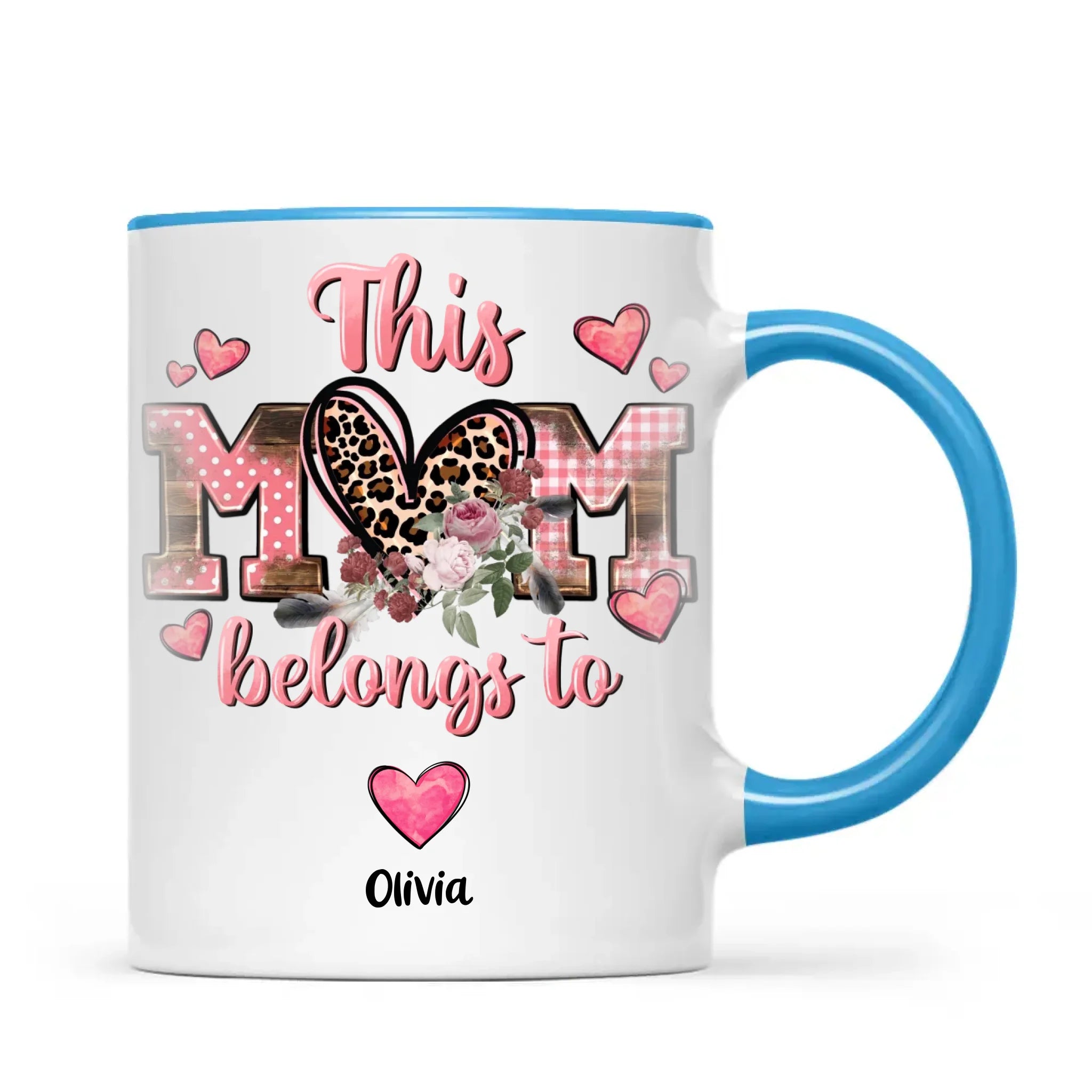 Personalised Mother’s Day Mug – “This Mum Belongs To” with Custom Heart Colours & Kids’ Names – Unique Gift for Mum