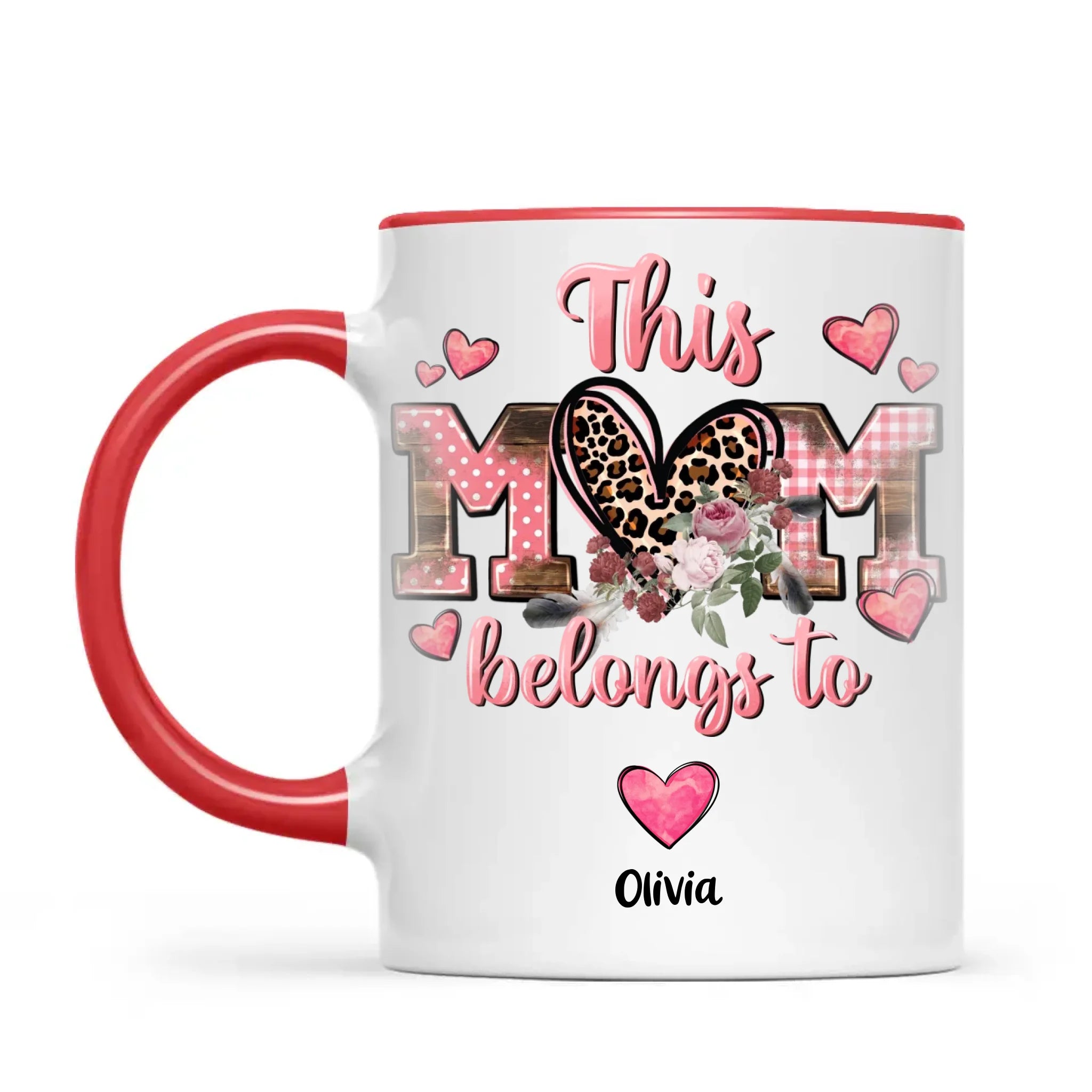 Personalised Mother’s Day Mug – “This Mum Belongs To” with Custom Heart Colours & Kids’ Names – Unique Gift for Mum