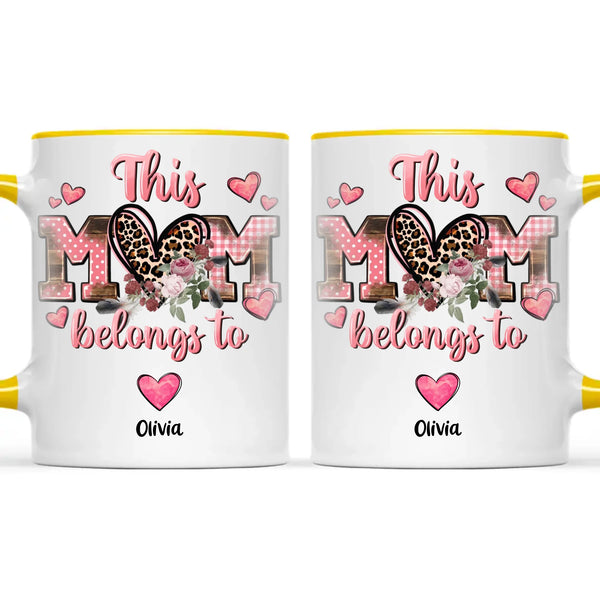 Personalised Mother’s Day Mug – “This Mum Belongs To” with Custom Heart Colours & Kids’ Names – Unique Gift for Mum