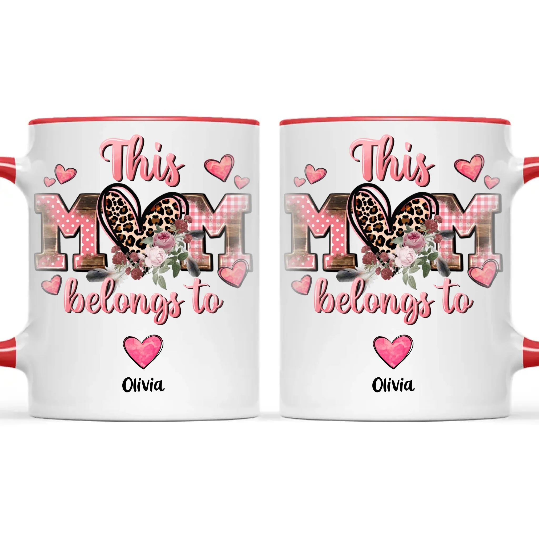Personalised Mother’s Day Mug – “This Mum Belongs To” with Custom Heart Colours & Kids’ Names – Unique Gift for Mum