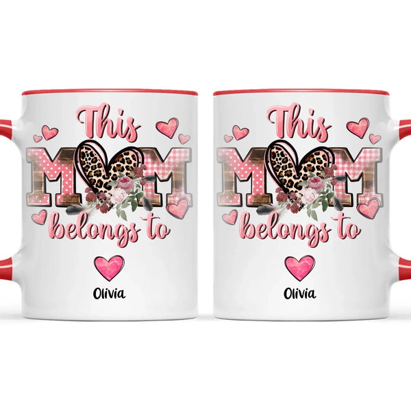 Personalised Mother’s Day Mug – “This Mum Belongs To” with Custom Heart Colours & Kids’ Names – Unique Gift for Mum