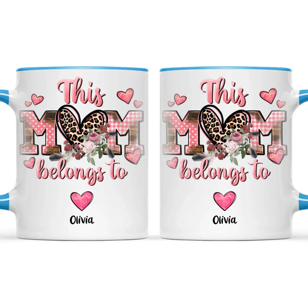 Personalised Mother’s Day Mug – “This Mum Belongs To” with Custom Heart Colours & Kids’ Names – Unique Gift for Mum