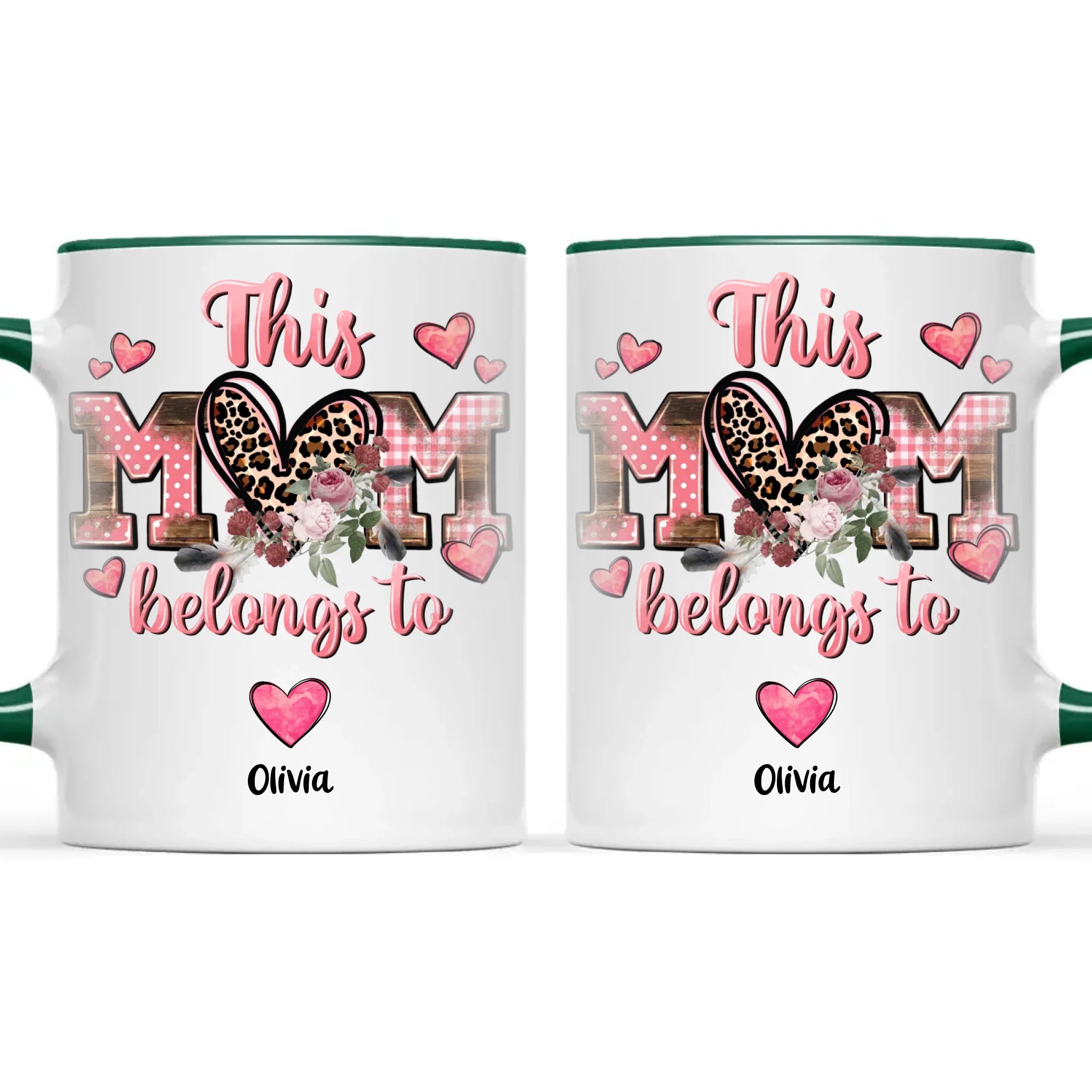 Personalised Mother’s Day Mug – “This Mum Belongs To” with Custom Heart Colours & Kids’ Names – Unique Gift for Mum