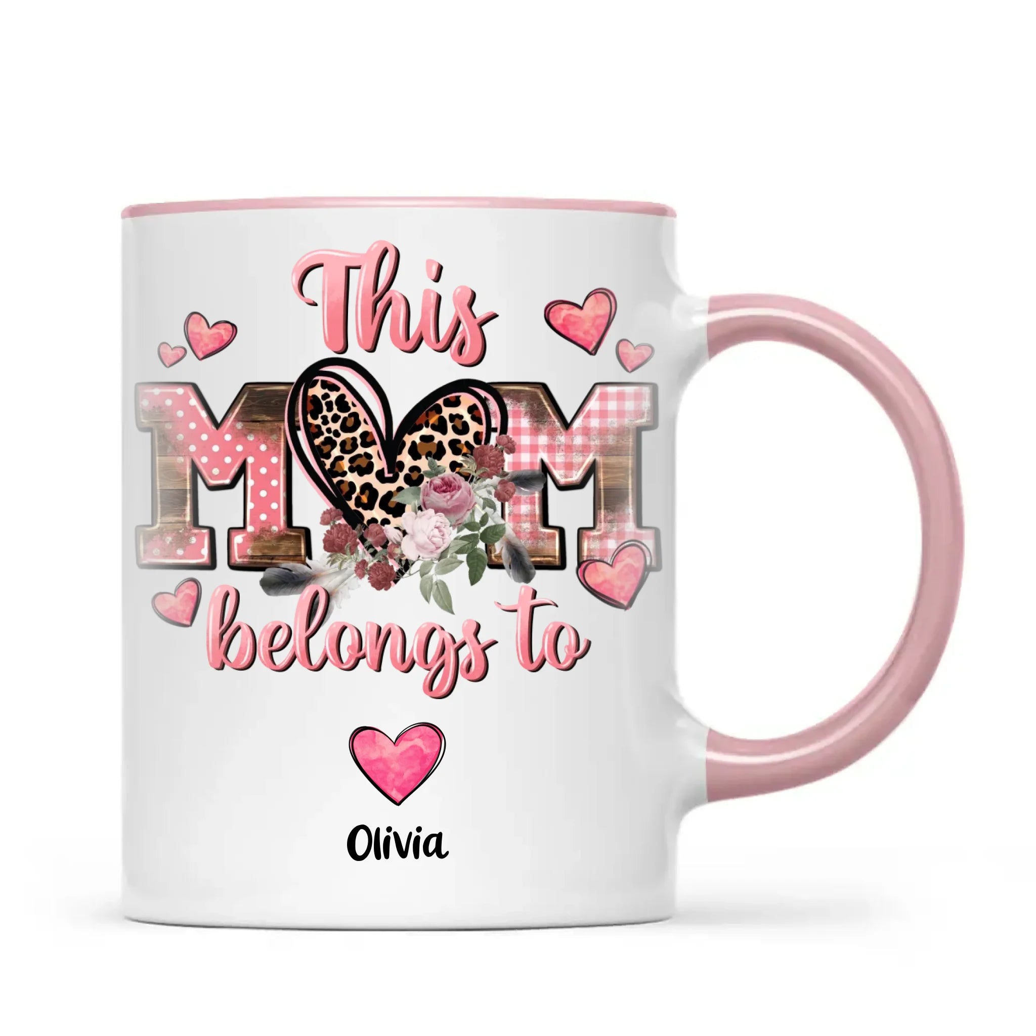 Personalised Mother’s Day Mug – “This Mum Belongs To” with Custom Heart Colours & Kids’ Names – Unique Gift for Mum