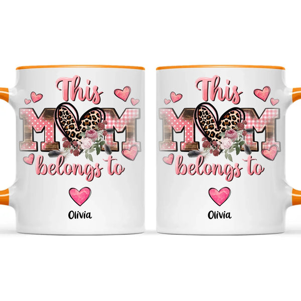 Personalised Mother’s Day Mug – “This Mum Belongs To” with Custom Heart Colours & Kids’ Names – Unique Gift for Mum