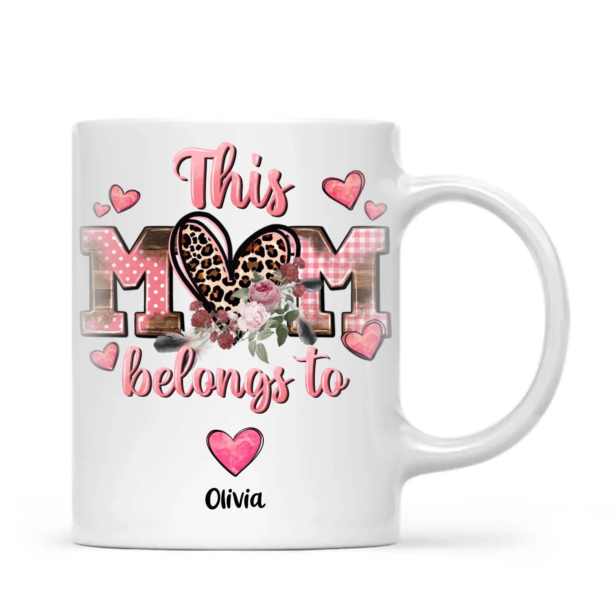 Personalised Mother’s Day Mug – “This Mum Belongs To” with Custom Heart Colours & Kids’ Names – Unique Gift for Mum