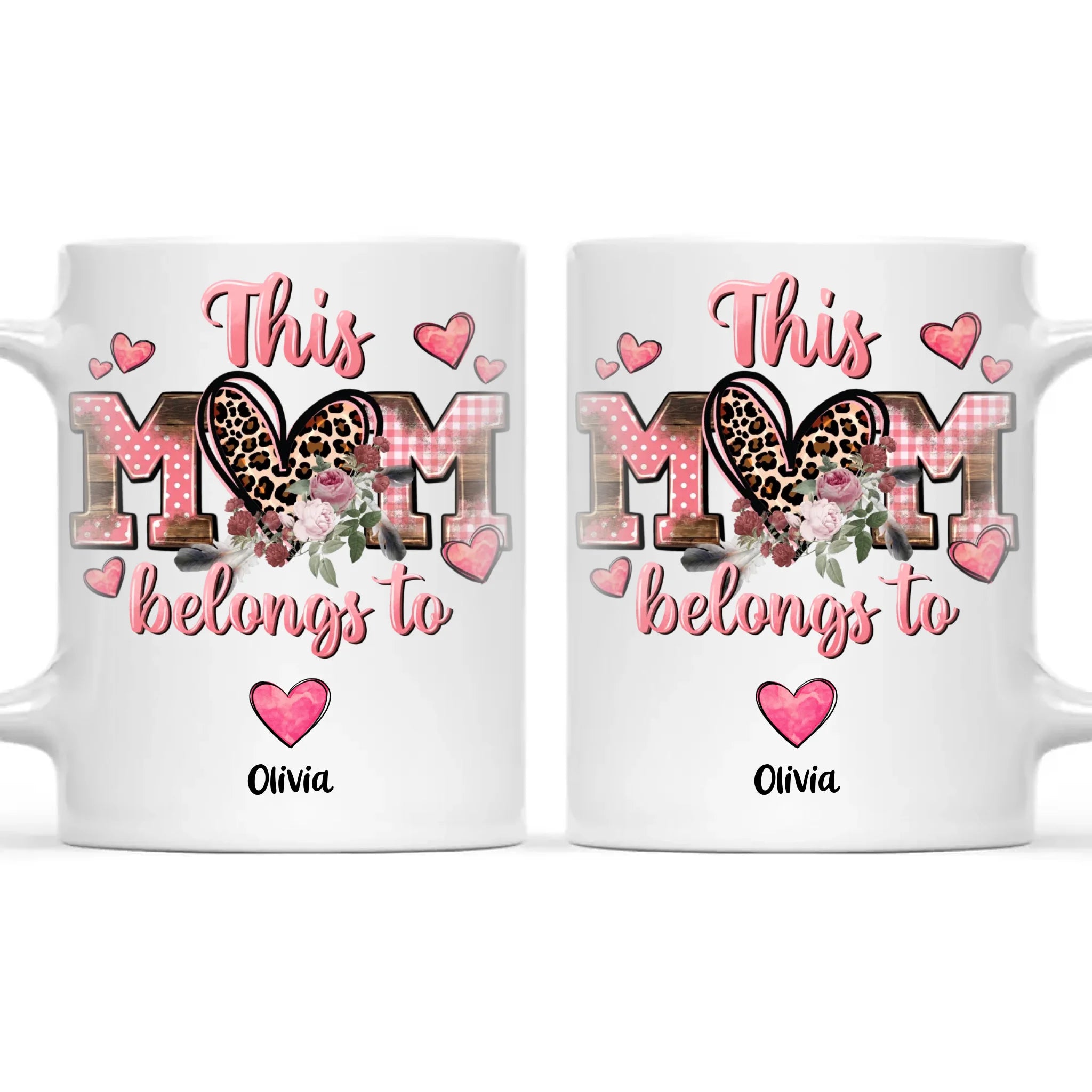 Personalised Mother’s Day Mug – “This Mum Belongs To” with Custom Heart Colours & Kids’ Names – Unique Gift for Mum