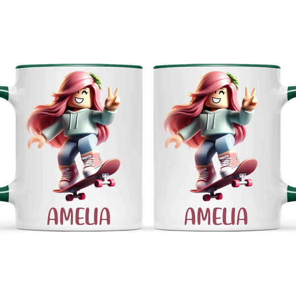 Personalised Skateboarder Kids Cup - Custom Name Skater Character Mug - 11oz, 6oz or Enamel - NZ Made Gift