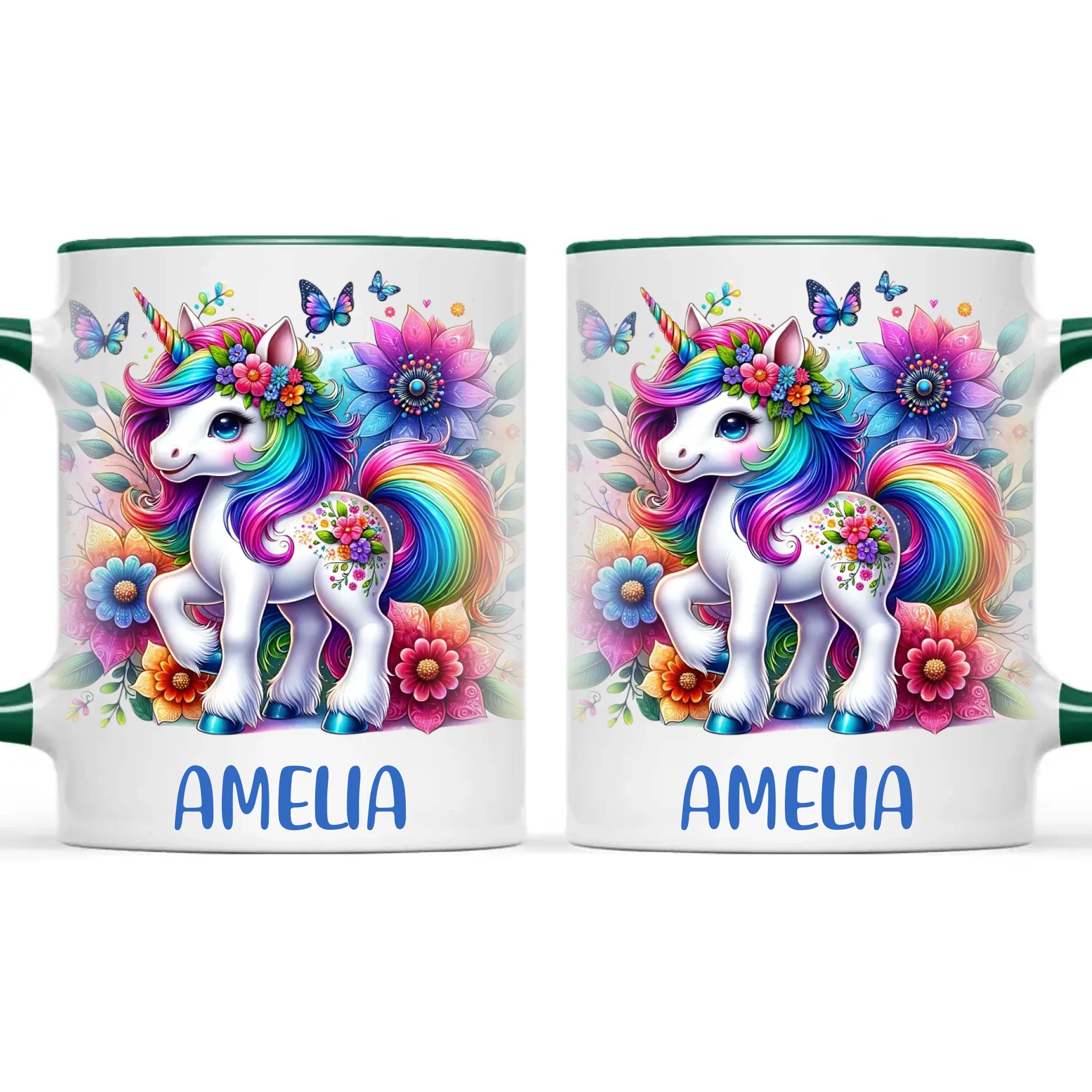 Personalised Rainbow Unicorn Kids Cup - Custom Name Floral Unicorn Mug - 11oz, 6oz or Enamel - Magical Unicorn Gift - NZ Made